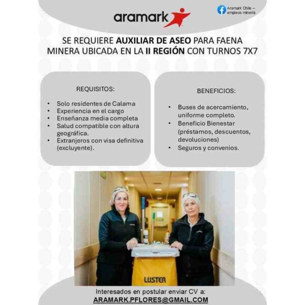 Auxiliar de Aseo para Faena Minera