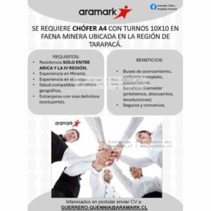 Chofer A4 Turnos 10x10 – Faena Minera