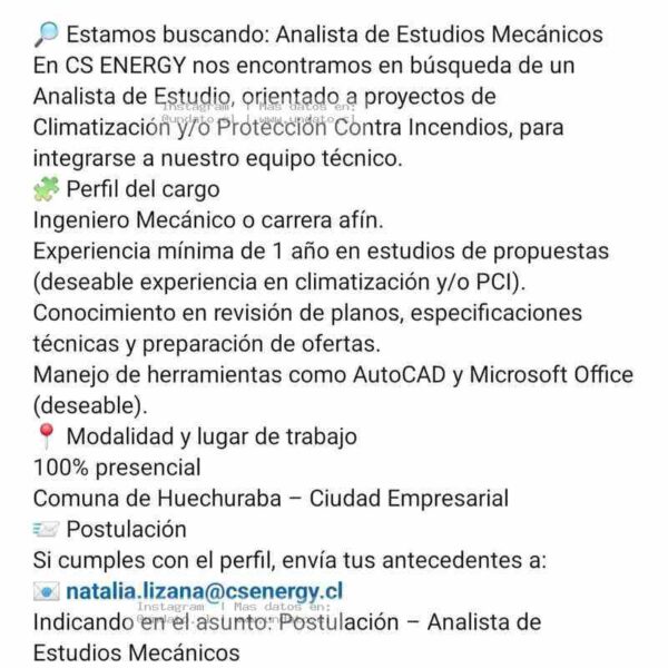 Analista de Estudios Mecánicos – CS ENERGY